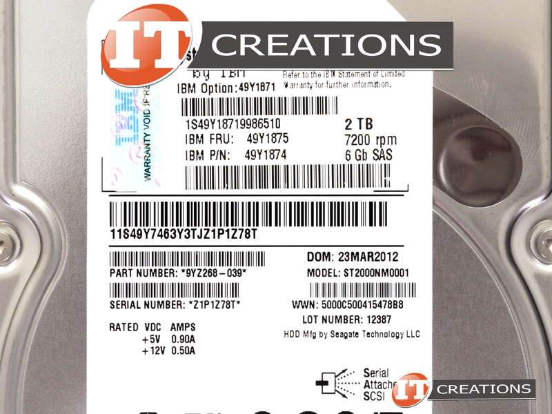 IBM 2TB SAS 7200RPM 6GB/s 7.2K 3.5 LFF トレイFRU 49Y1875 49Y1874