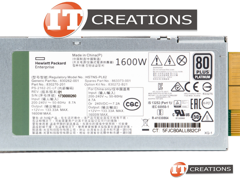 HP POWER SUPPLY 1600W AC INPUT 200-240V 8.7A 50-60HZ 80 PLUS PLATINUM 96%  EFFICIENCY LOW HALOGEN HOT PLUG - REDUNDANT OUTPUT +12V - 133.33A