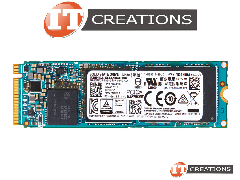 THNSN51T02DUK-DELL - Refurbished - DELL TOSHIBA 1TB TLC PCIE GEN3 X4 NVME M.2 2280 XG4 SERIES NON SED MODEL TRIPLE LEVEL CELL READS 1500MB/S WRITES 980MB/S SOLID STATE DRIVE SSD -